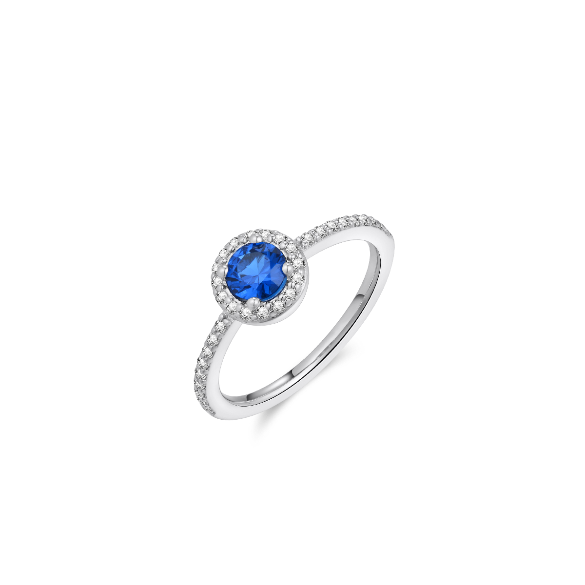 Gisser Jewels Silver Rhodium Plated Halo Ring Blue