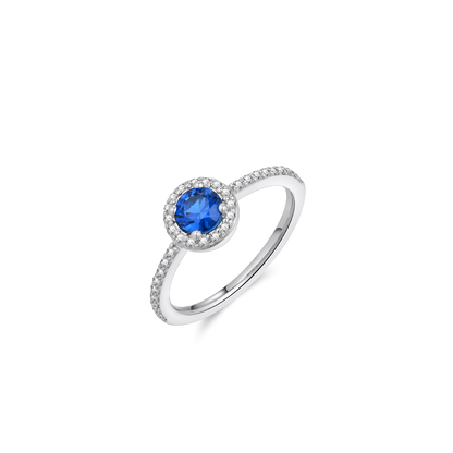 Gisser Jewels Silver Rhodium Plated Halo Ring Blue