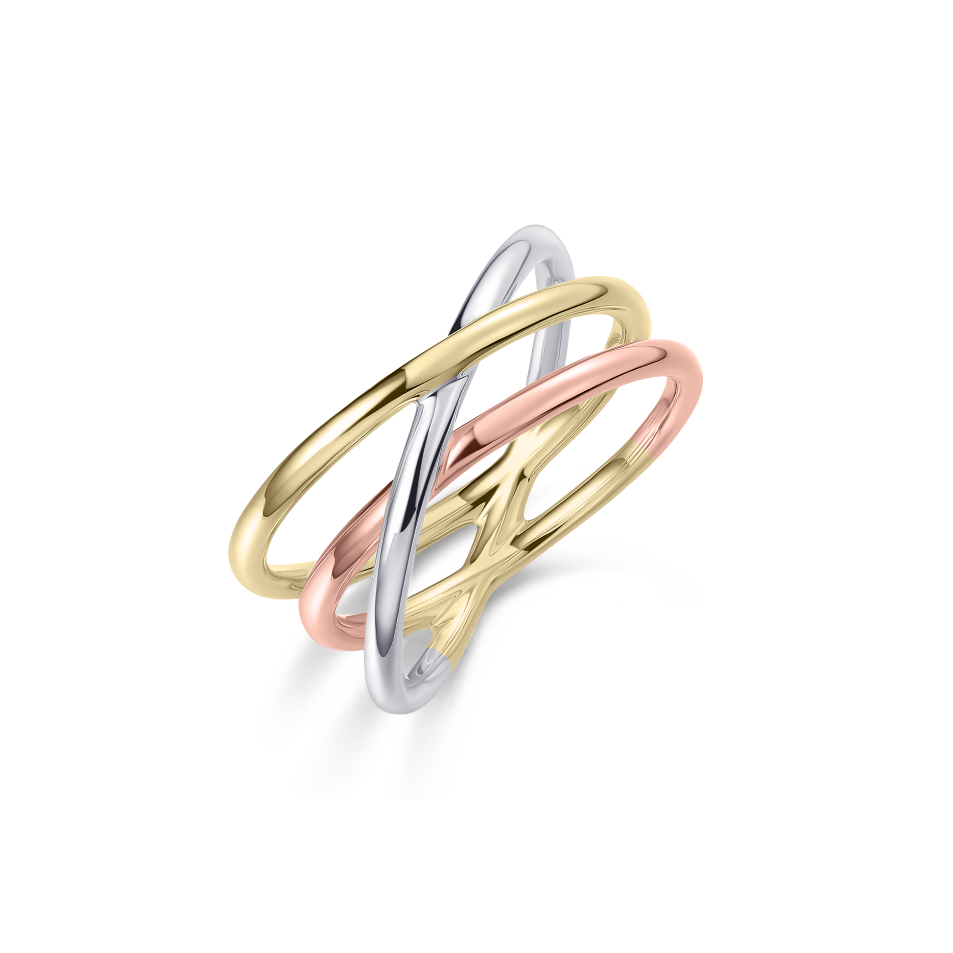 Gisser Jewels 14k Tri-Color Gold Plated Triple Crossover Ring