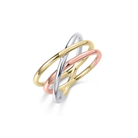 Gisser Jewels 14k Tri-Color Gold Plated Triple Crossover Ring